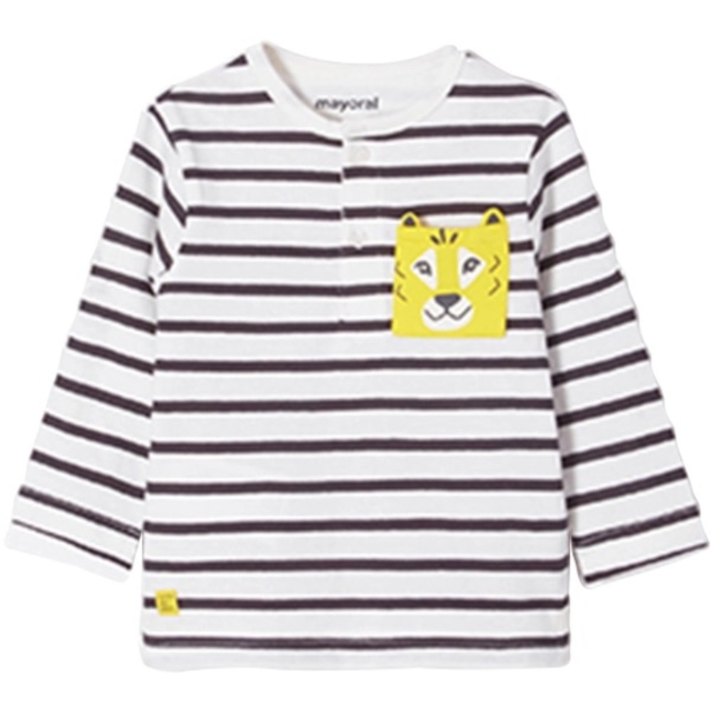 Size 24 months Mayoral Striped Long Sleeve Shirt with Yellow Tiger Patch